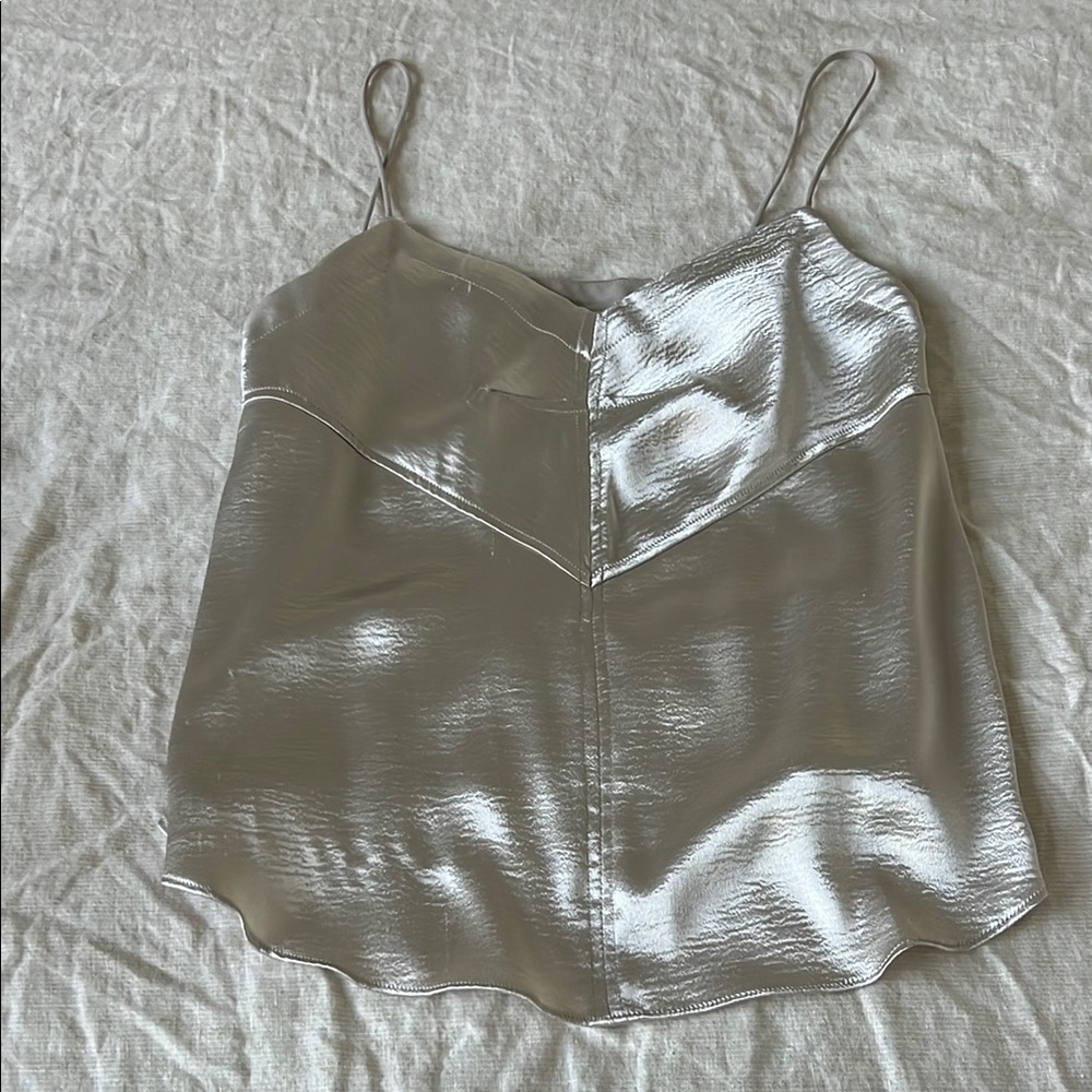 Moulinette Soeurs Silver Asymmetrical Satin Camisole